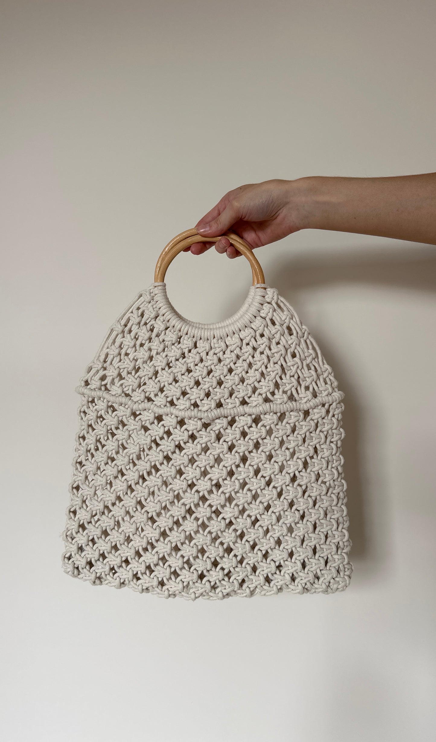 Crochet Bag with Wooden Handle