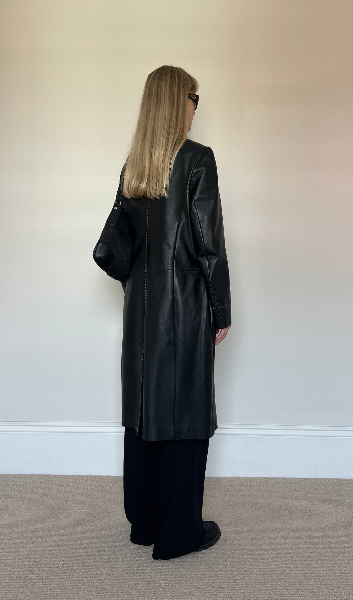 Vintage contrast stitch leather trench coat