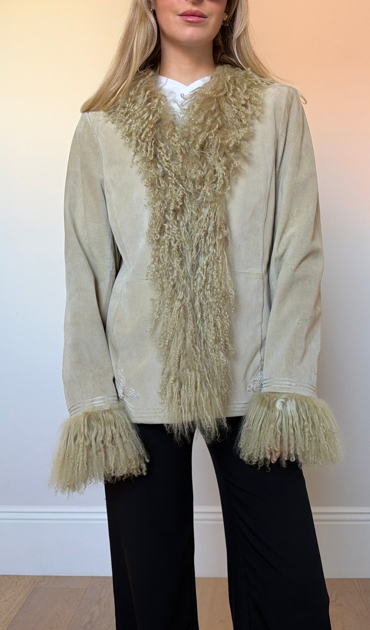 Vintage camel mongolian fur jacket
