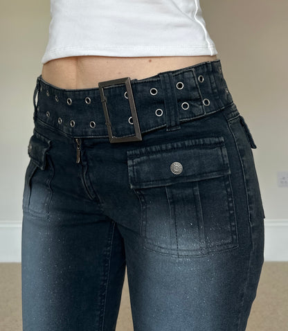Vintage grommet belt cropped jeans