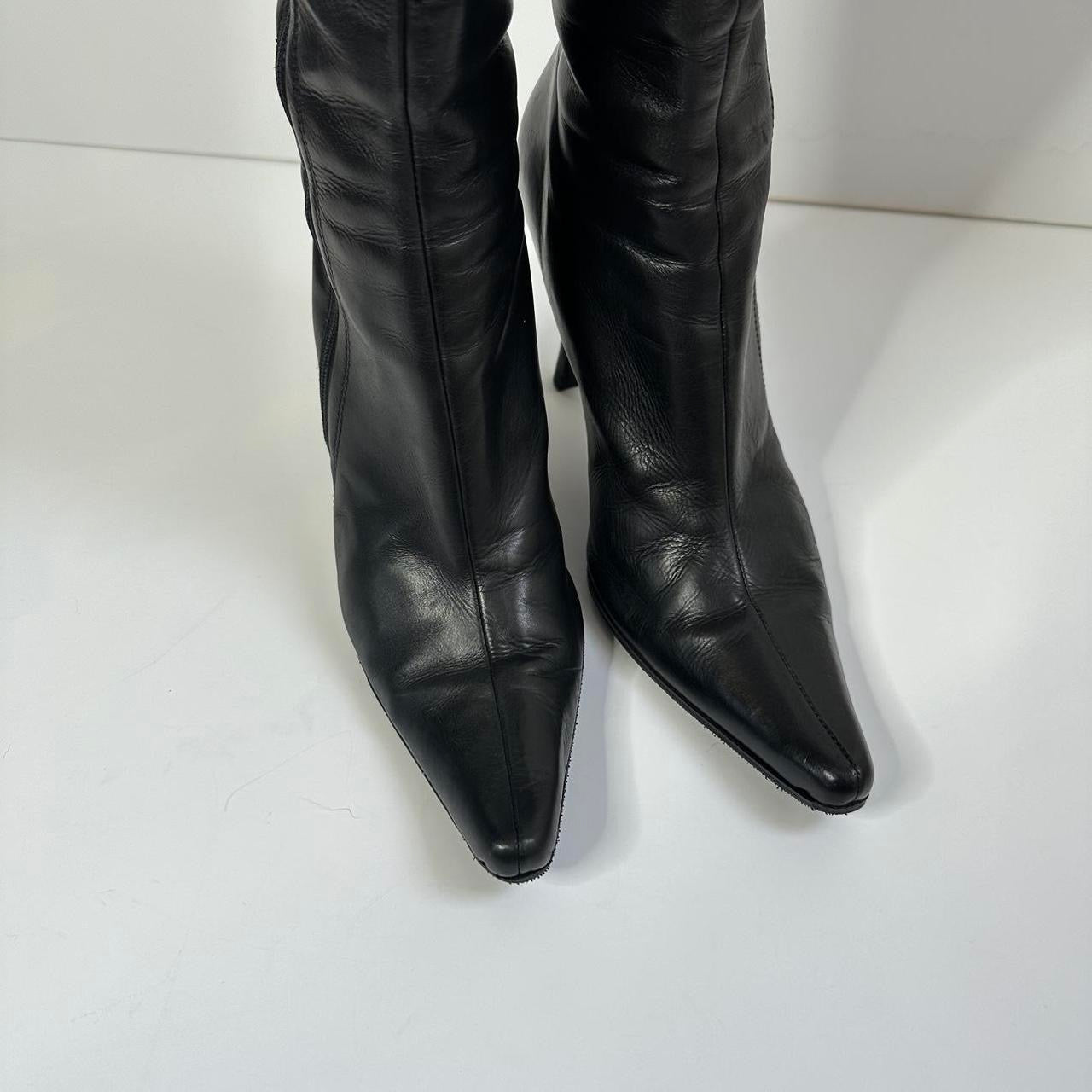 Vintage black pointed heeled boots