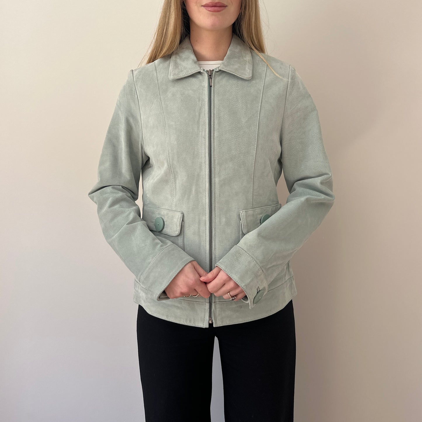 Vintage mint blue suede jacket