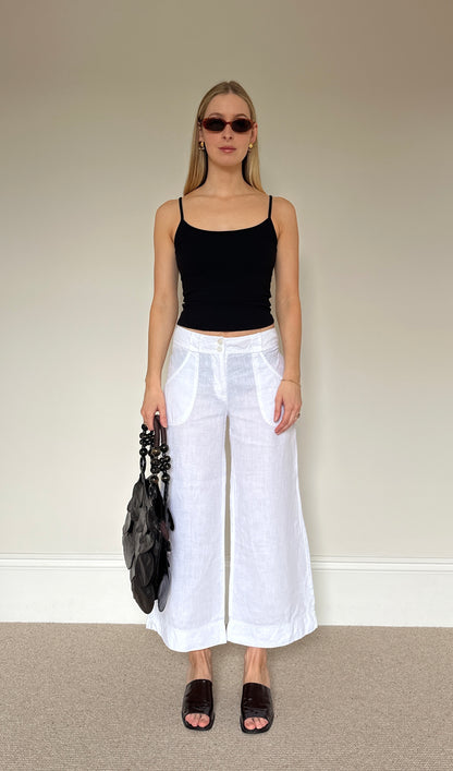 Vintage White Linen Capri Trousers