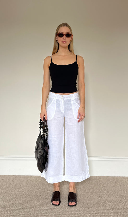 Vintage White Linen Capri Trousers
