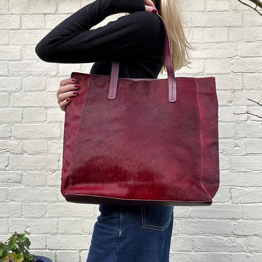 Vintage burgundy pony hair handbag