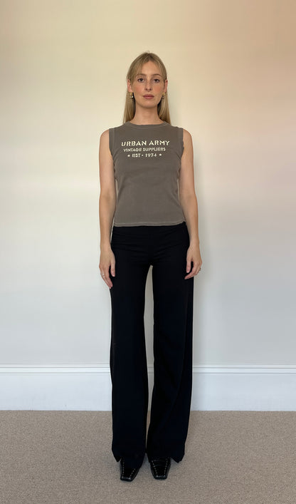Vintage  Khaki Slogan Sleeveless Top