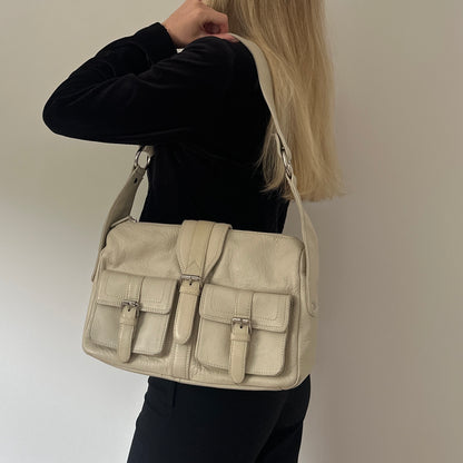 Vintage cream leather satchel bag