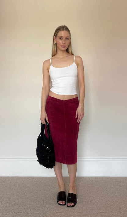 Vintage raspberry suede skirt