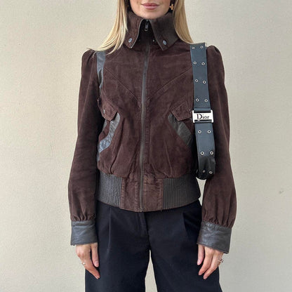 Vintage 00s brown suede & leather bomber