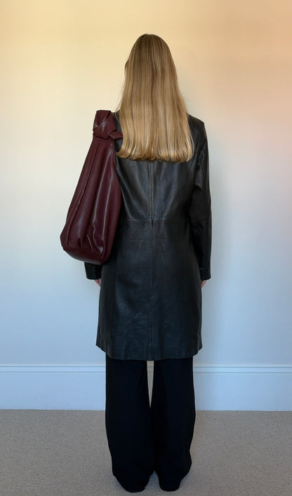 Vintage black leather trench coat