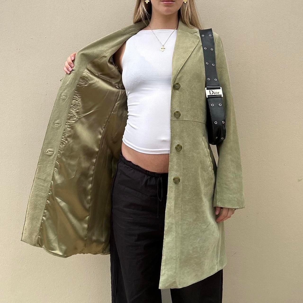 Sage green suede long coat