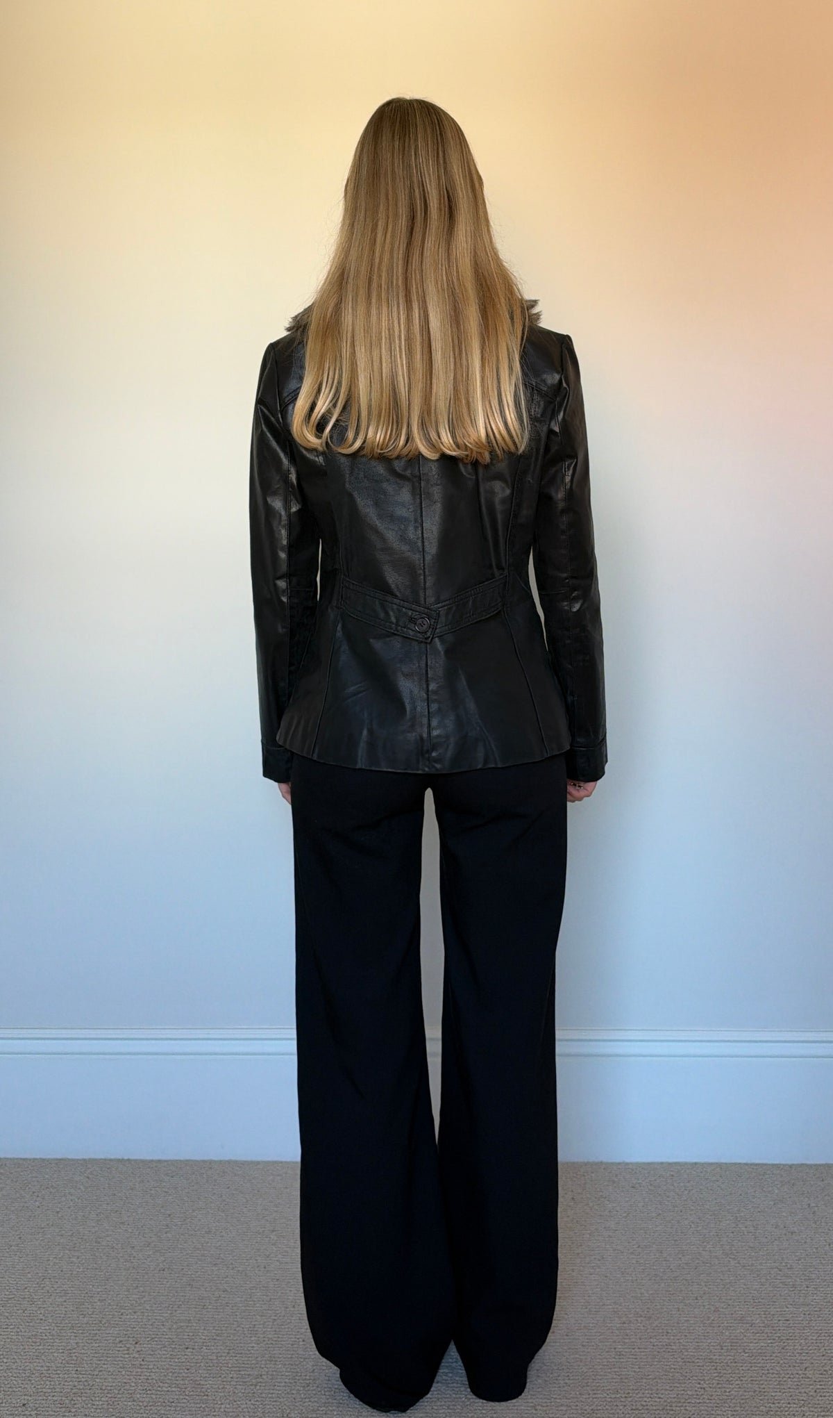 Vintage leather & fur collar jacket