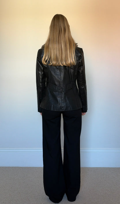 Vintage leather & fur collar jacket
