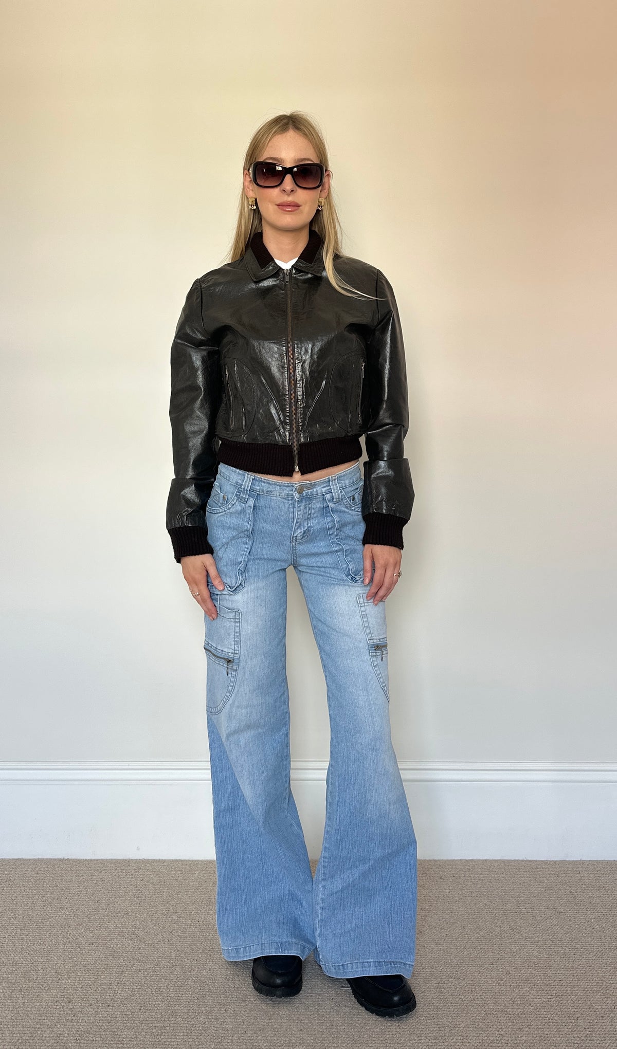 Vintage Brown Leather Bomber Jacket