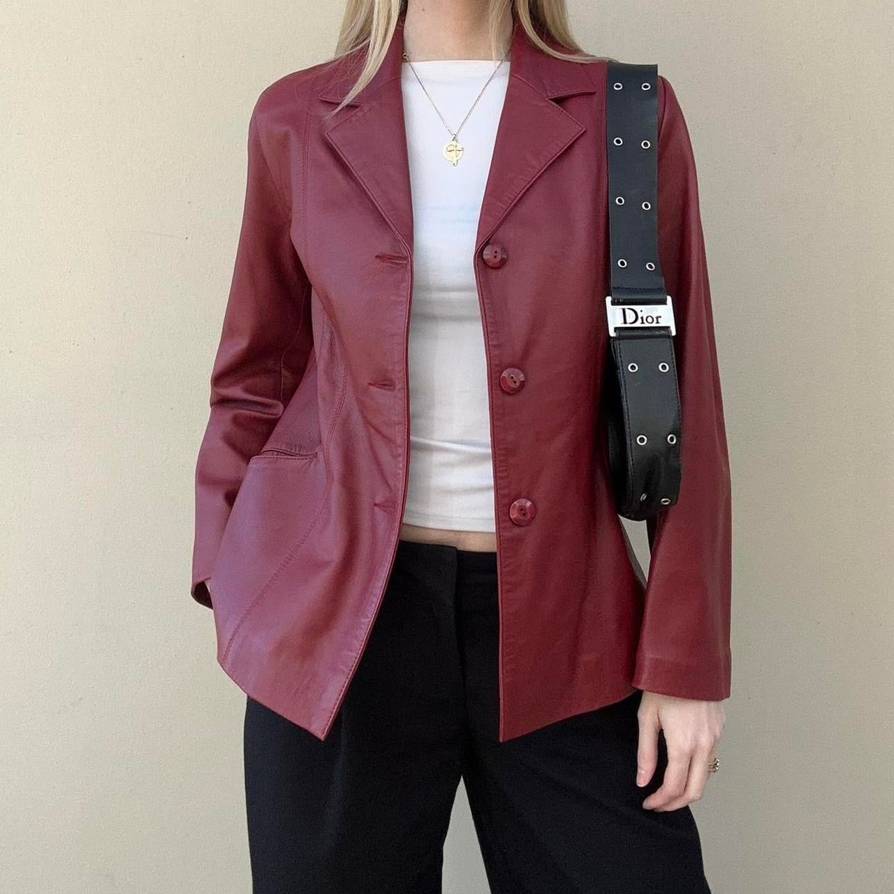 Vintage 00s burgundy leather blazer