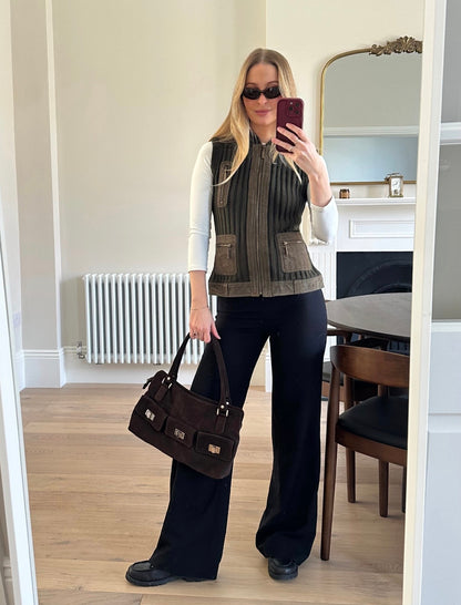 Vintage knit & suede sleeveless jumper