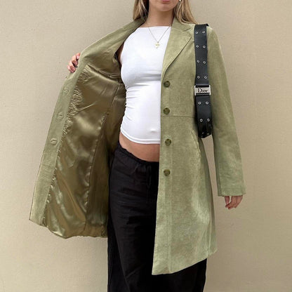 Sage green suede long coat