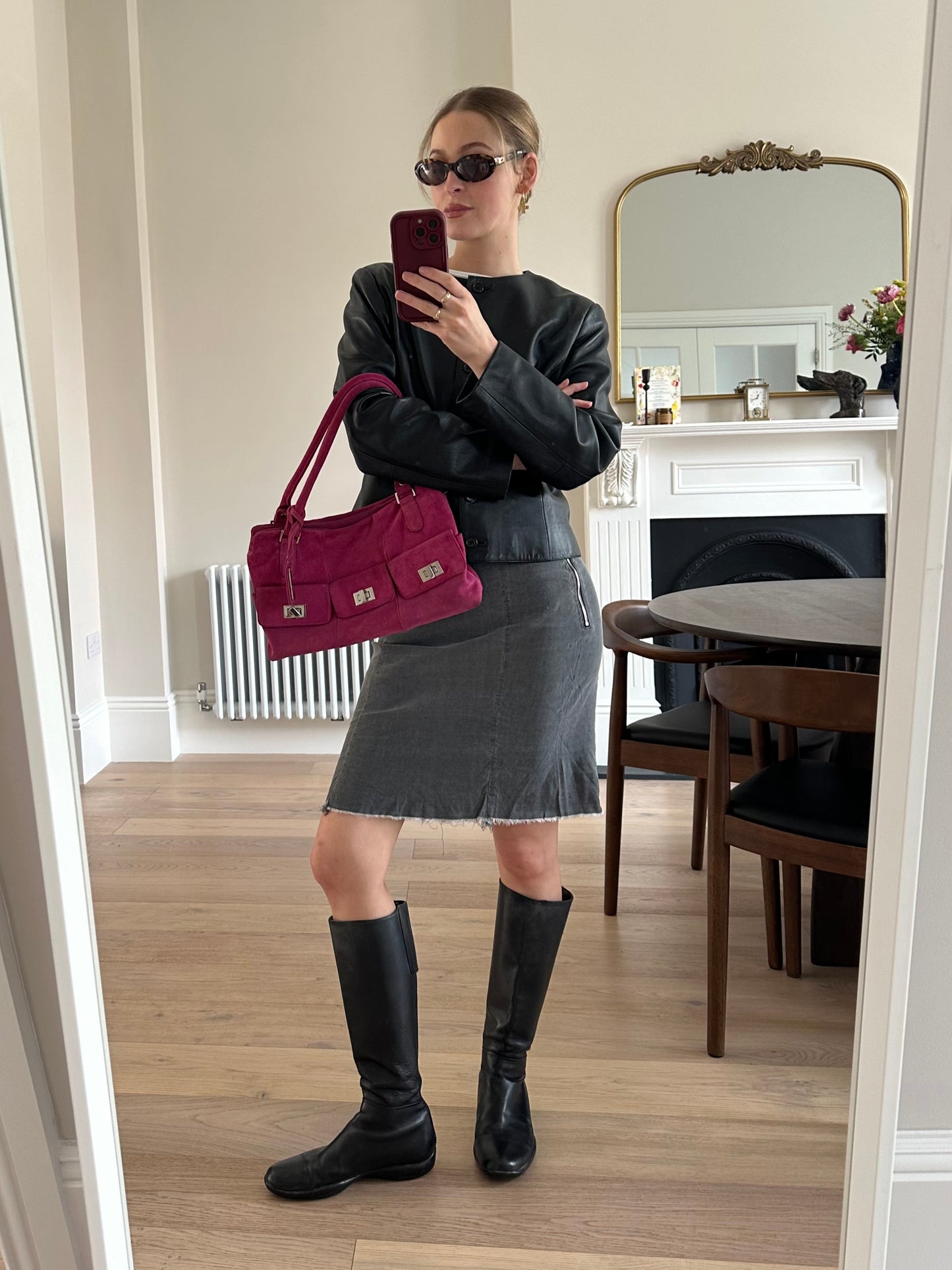 Vintage pink suede bag