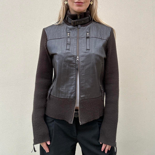 Vintage leather & knit jumper jacket