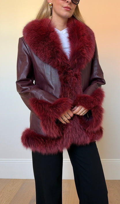 Vintage Burgundy Fur & Leather Jacket