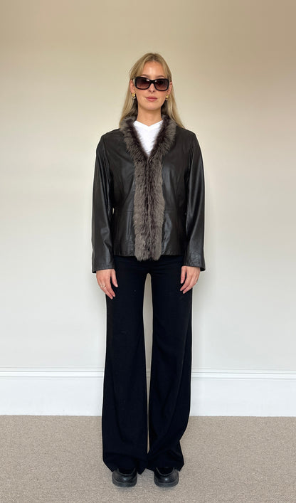 Vintage real leather fur jacket