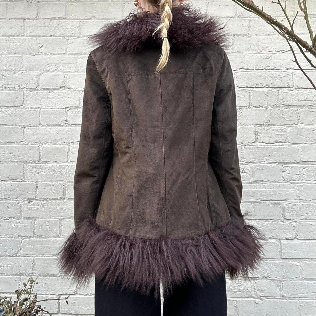 Vintage genuine suede & Mongolian fur afghan coat