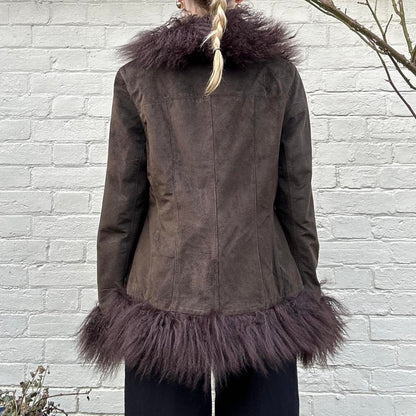 Vintage genuine suede & Mongolian fur afghan coat