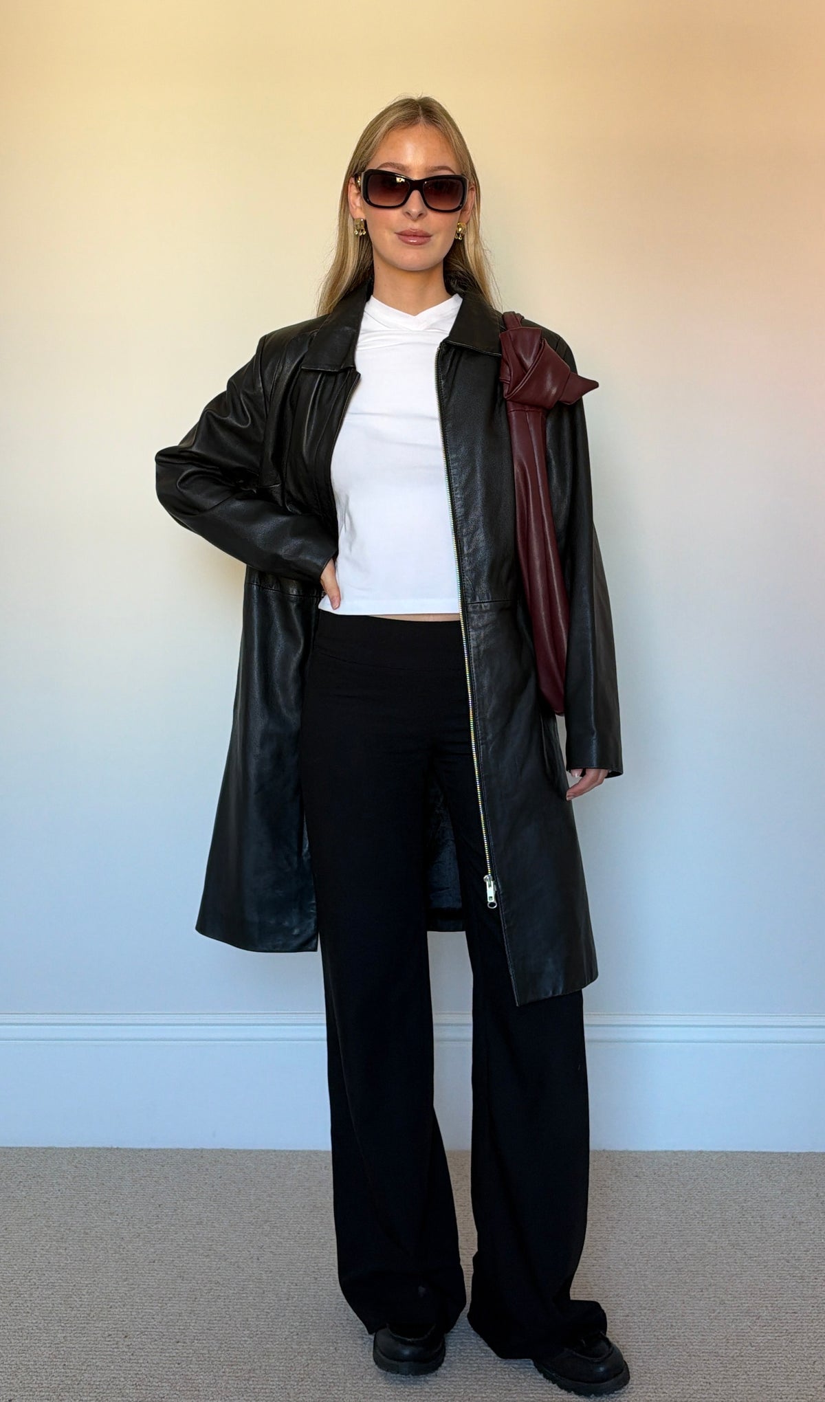 Vintage black leather trench coat