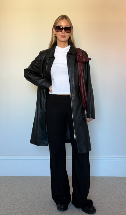 Vintage black leather trench coat