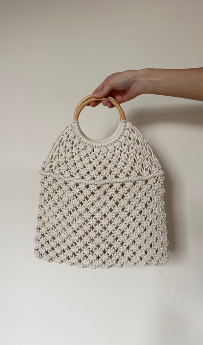 Crochet Bag with Wooden Handle
