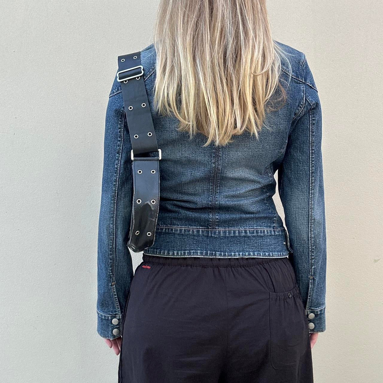 Vintage denim zip biker jacket