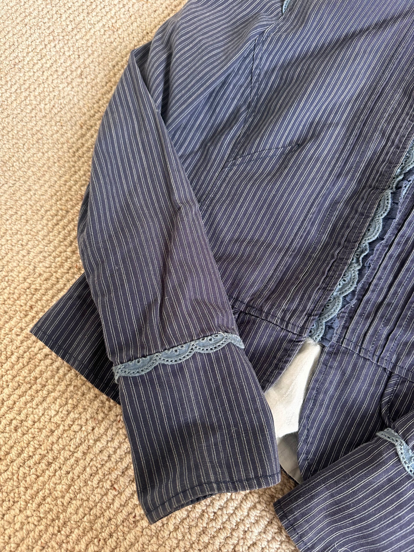 Vintage blue pinstripe hook & eye jacket