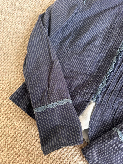 Vintage blue pinstripe hook & eye jacket