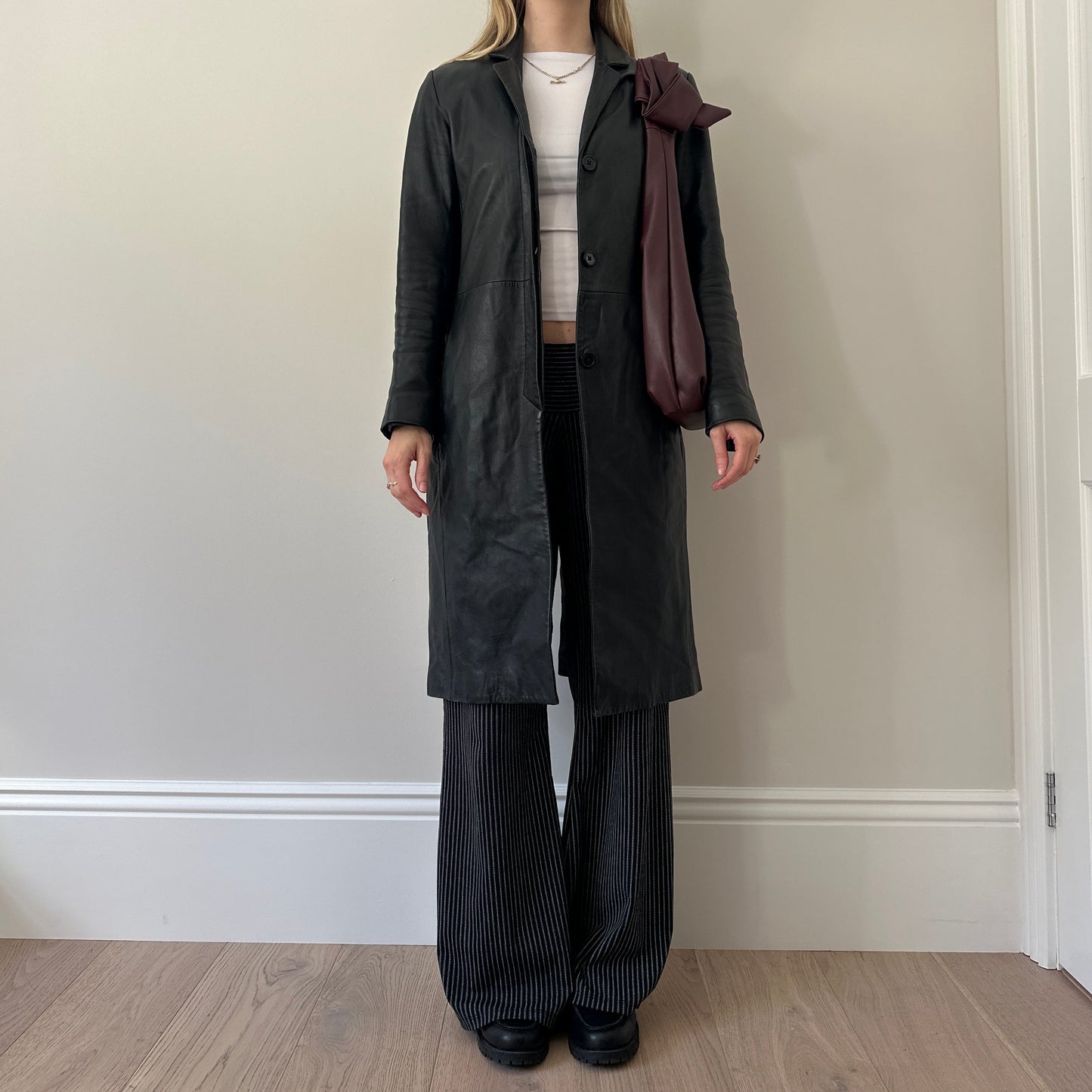 Vintage black leather trench coat