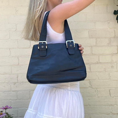 Vintage 00s navy blue leather handbag