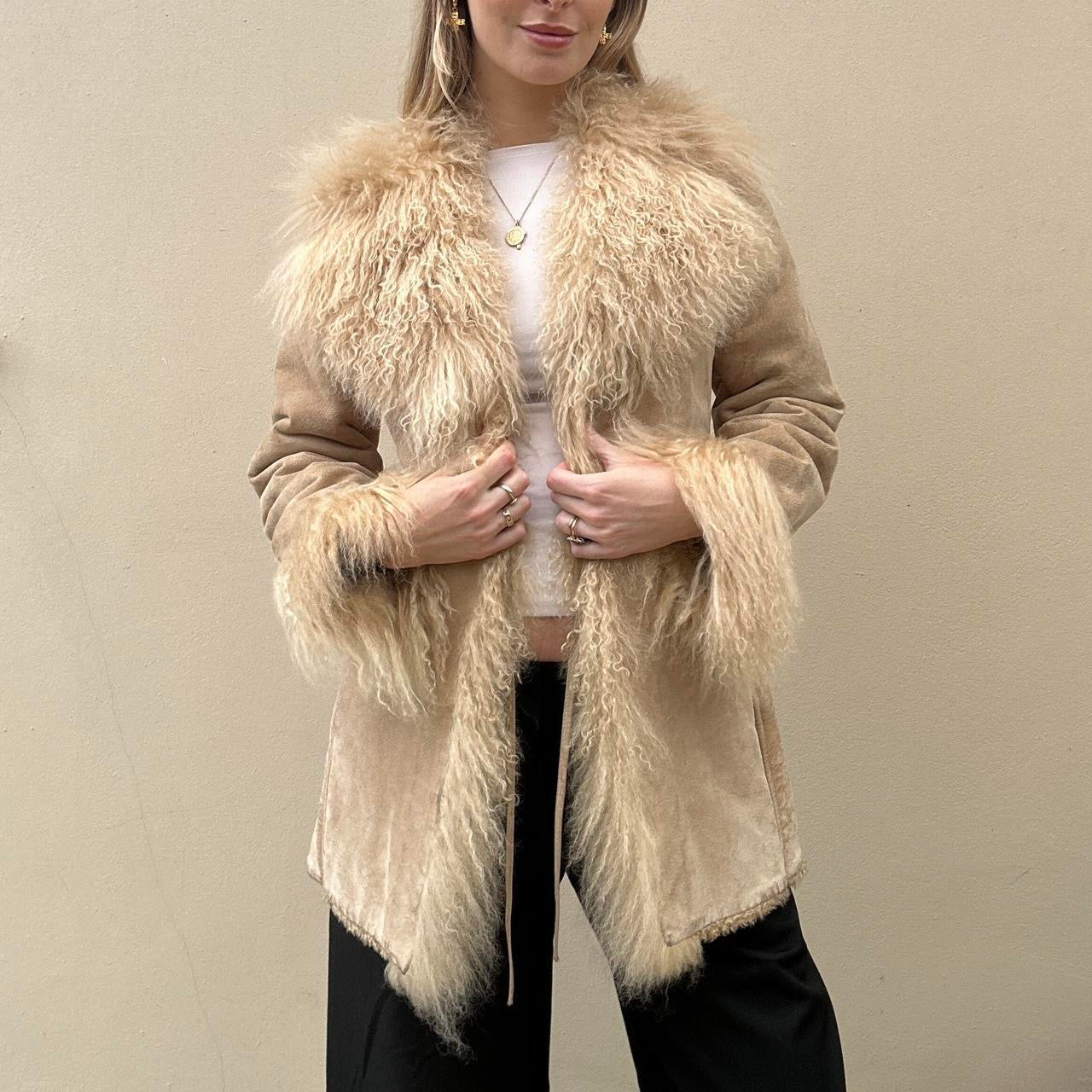 Vintage 00s suede & Mongolian fur afghan coat