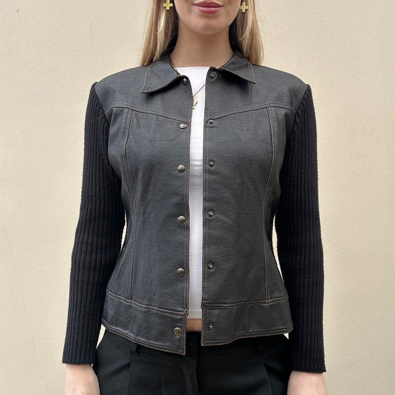 Vintage 00s leather & knit jumper jacket