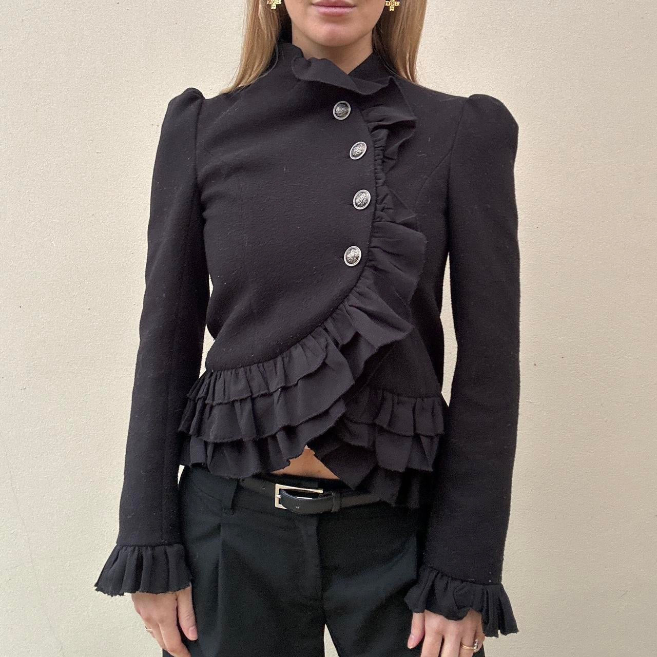 Black ruffle arymetric jacket