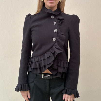 Black ruffle arymetric jacket