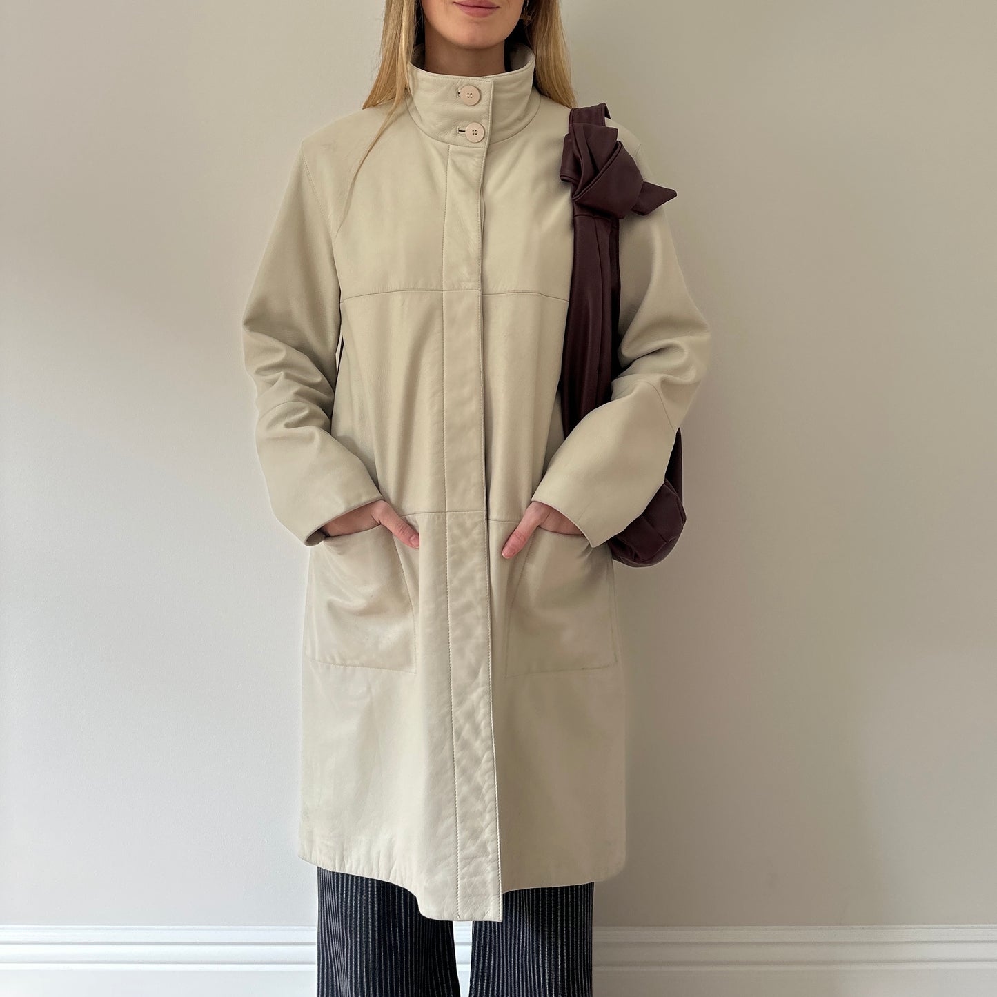 Vintage cream leather trench coat