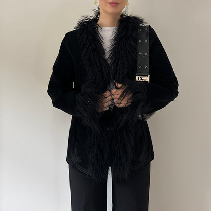 Vintage suede Mongolian fur afghan jacket