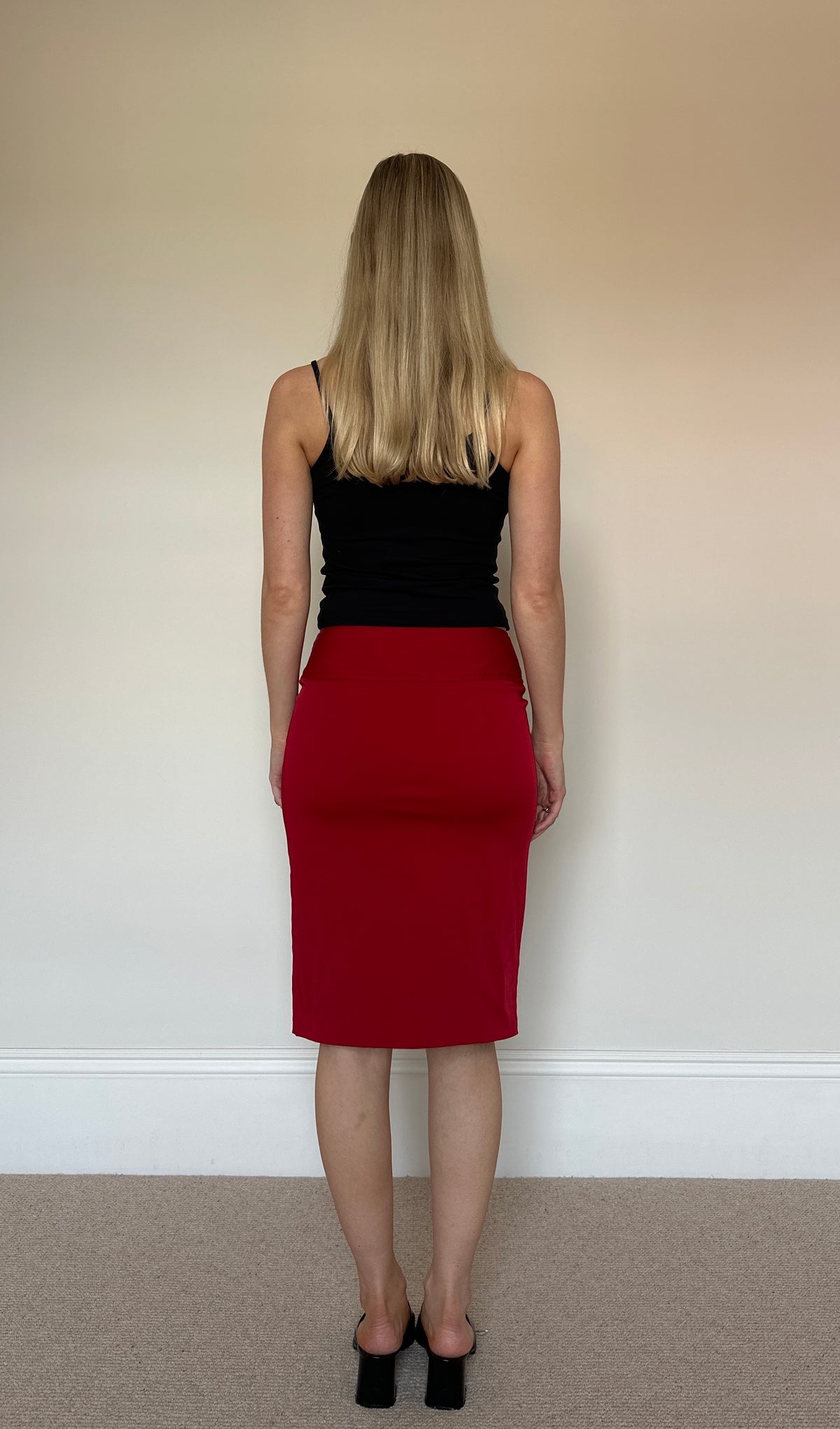 Vintage red buckle midi skirt