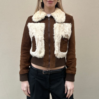 Vintage Suede And Rabbit Fur bomber Jacket