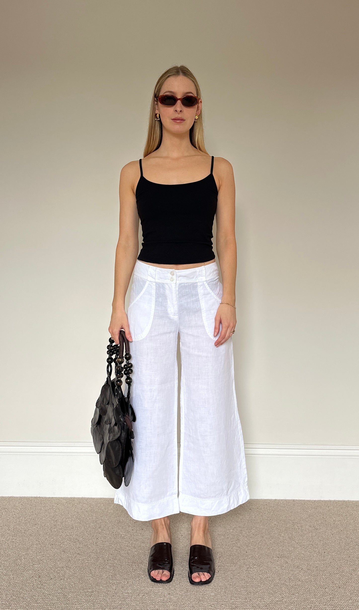 Vintage White Linen Capri Trousers