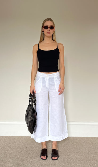 Vintage White Linen Capri Trousers