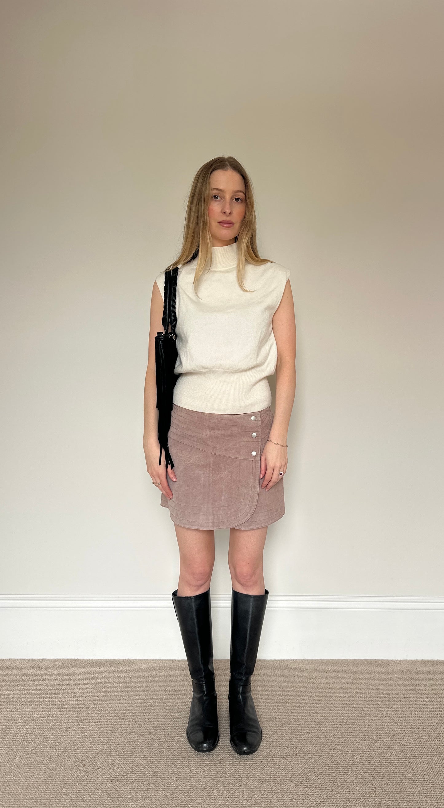 Vintage suede mauve wrap skirt