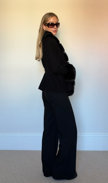 faux fur black cardigan