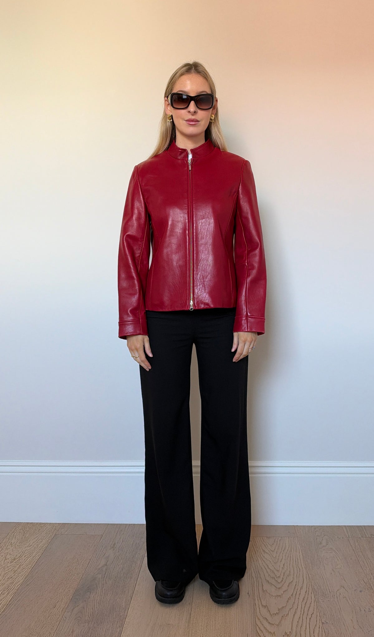 Vintage red leather double zip jacket
