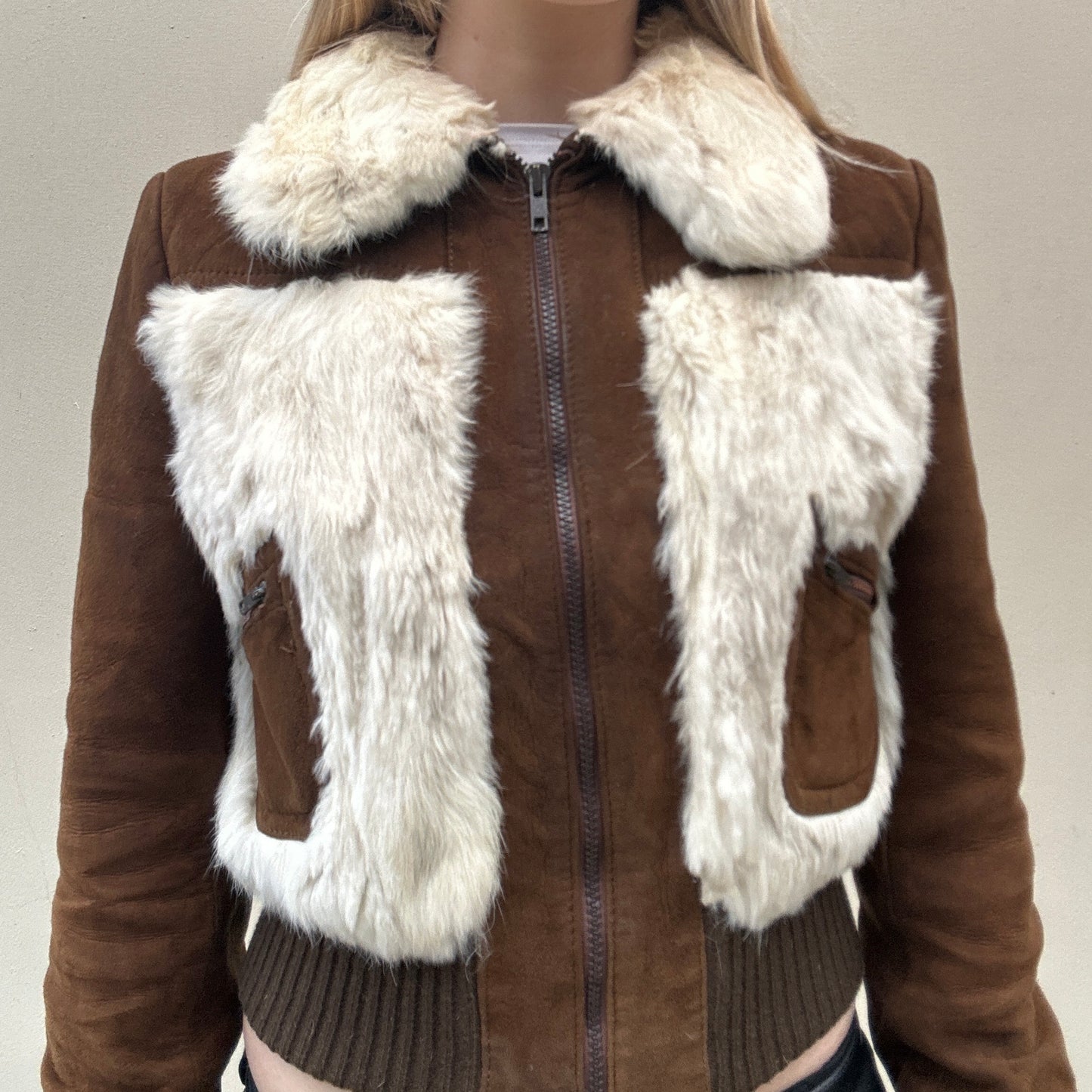 Vintage Suede And Rabbit Fur bomber Jacket