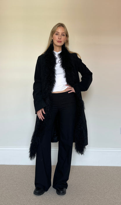 Vintage black mongolian fur coat